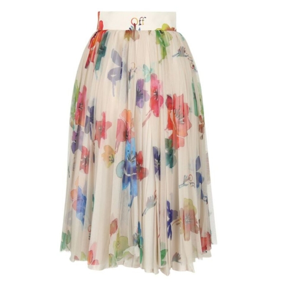 19. NWT OFF-WHITE FLORAL PLEATED SKIRT IT 42 / US MEDIUM/ 6 - Picture 2 of 16
